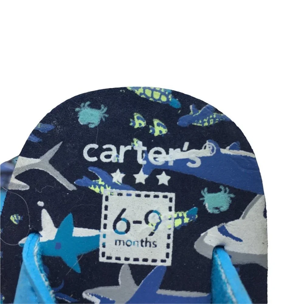 Carter's Baby Flip‎ Flops 6-9 Month Elastic Ankle Strap Sharks Blue Style #60485